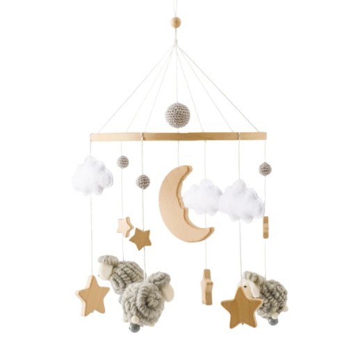 Mobile suspendu pour lit d'enfant, motif lune, étoiles, nuages et moutons, décoration apaisante, idéale pour le sommeil