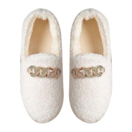 Mocasini de pluș de damă Papuci de iarnă călduros cu talpă anti-alunecare Pantofi de casă eleganti în formă de mocasin Papuci moale și confortabil
