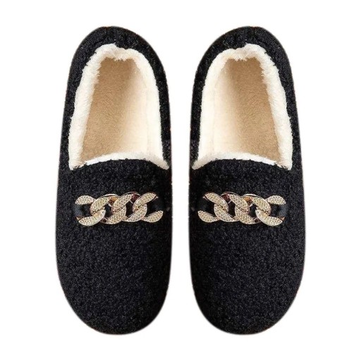 Mocassins en peluche pour femmes Chaussons d'hiver chauds avec semelle antidérapante Chaussures d'intérieur élégantes en forme de mocassins