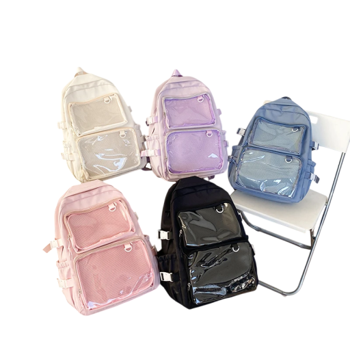 Mochila 44 x 30 x 14 cm con bolsillos transparentes Correas acolchadas ajustables Espacios de almacenamiento internos y externos Mochila escolar Bolsa de viaje