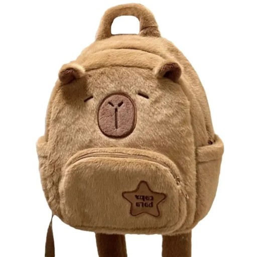 Mochila de criança peluda em forma de capivara 30 x 24 x 10 cm Mochila adorável para crianças Design suave e aconchegante Alças ajustáveis Jardim de infância Passeio