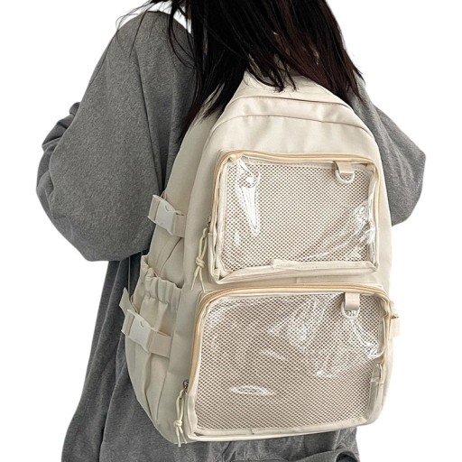 Mochila de moda para mujer 44 x 13 x 30 cm Mochila escolar y de excursión con bolsillos transparentes con cremallera Correas de hombro