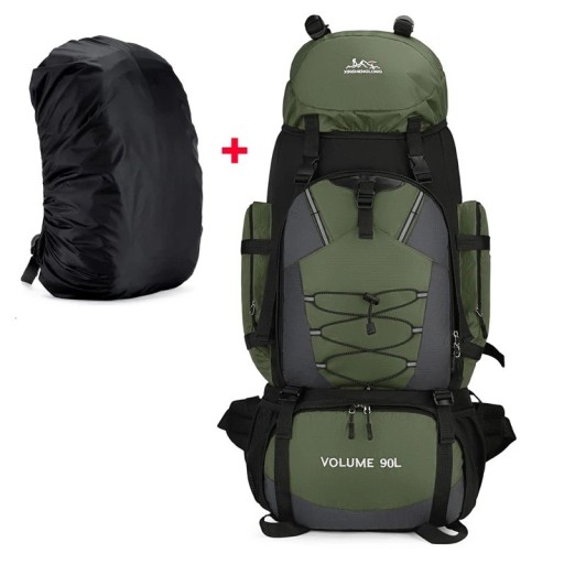 Mochila de senderismo de gran capacidad 90 l con impermeable Cierre frontal 87 x 35 x 22 cm Bolsillos laterales y cinturón para la cadera Para trekking y expediciones