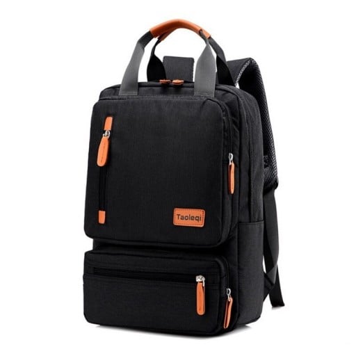 Mochila de tecido oxford Compartimento principal com fecho duplo e várias bolsas frontais com fecho Alça superior com pega castanha