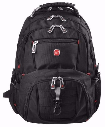 Mochila de viagem com compartimento para laptop Sistema de costas respirável Saída para auscultadores Resistente à água Nylon e poliéster Preto 48 x