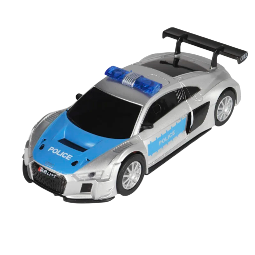 Model auta Policajné Audi R8 LMS 1:43 Plastové autíčko so svetelným majákom Závodné policajné vozidlo Hračka pre deti Zberateľský model