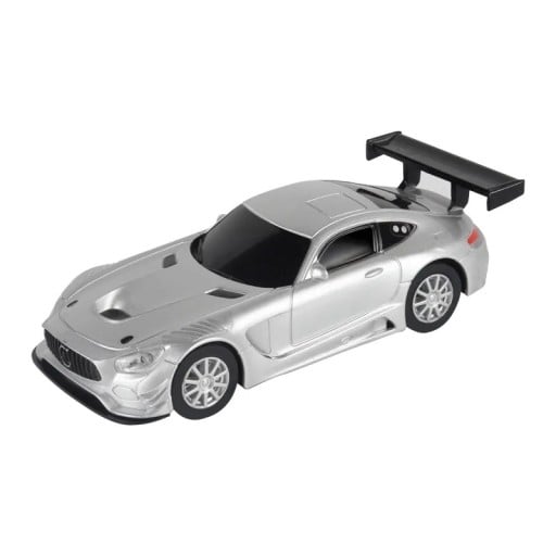 Model auto Mercedes-AMG GT3 1:43 Zilveren plastic model van een race sport coupé Gedetailleerde miniatuur van een raceauto Speelgoed voor kinderen
