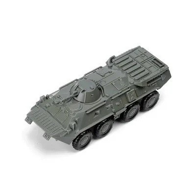 Model van de gepantserde transportvoertuig BTR-80 8x8 grijs-groen schaal 1:72 plastic bouwset voor militaire techniek merk GSF