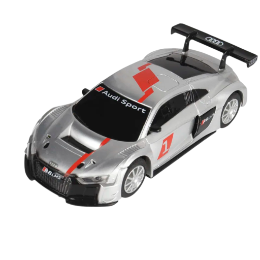 Modèle de voiture Audi R8 LMS 1:43 Plastique Voiture de course argentée Miniature détaillée de voiture de sport Modèle de collection jouet pour enfants cadeau