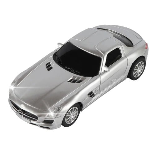 Modèle de voiture Mercedes-Benz SLS AMG 1:43 Modèle en plastique argenté de coupé sportif Miniature détaillée de voiture de luxe Jouet pour enfants