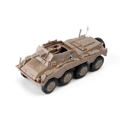 Modell des gepanzerten Fahrzeugs SD.KFZ.234 8x8 mit offener Aufbauten Maßstab 1:72 braune Kunststoff-Bausatz Militärtechnik GSF