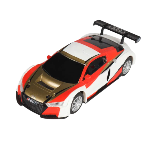 Modelo de coche Audi R8 LMS 1:43 Plástico Coche de carreras blanco y dorado Miniatura detallada de coche deportivo Modelo de colección juguete