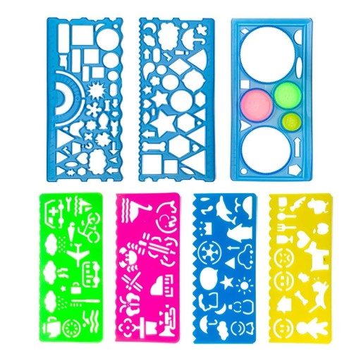 Modelo de contorno com padrões para crianças Conjunto de modelos multifuncionais para desenho com formas geométricas e animais Modelo criativo para desenho infantil 7 pcs
