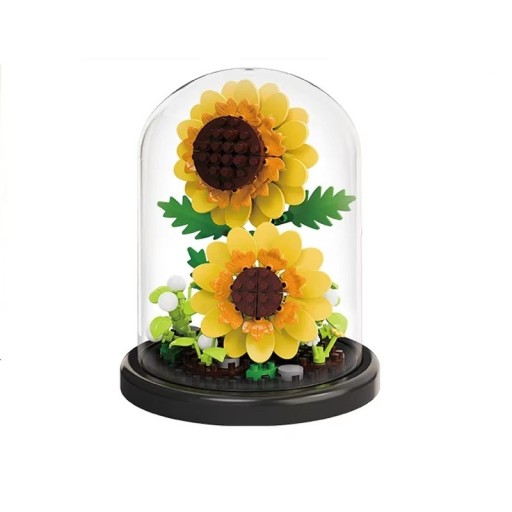 Modelo exclusivo de girasoles 85 x 85 x 106 mm 250 unidades Micro bloques de construcción en maceta en caja transparente Decoración creativa y regalo para niños y adultos