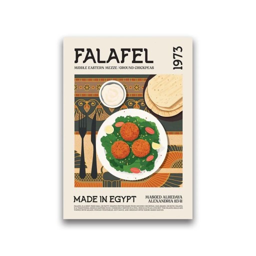 Modern affisch 40 x 60 cm Egyptisk falafel Världskök Kungsformat bild med mat Tryck på duk Utan ram