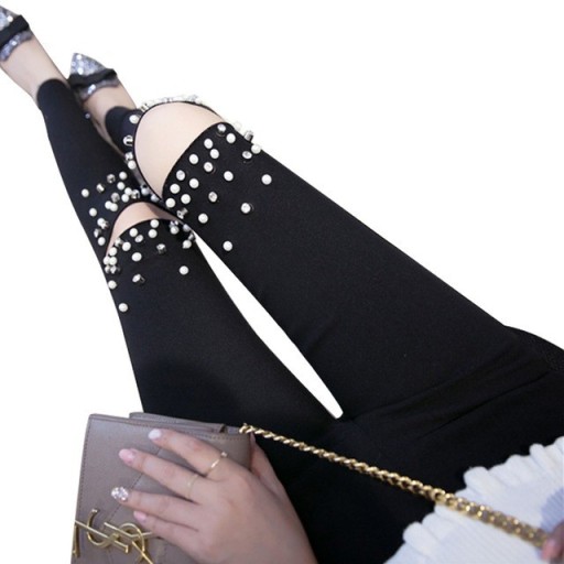 Moderne damejeans med diamanter i manchetten - Sort