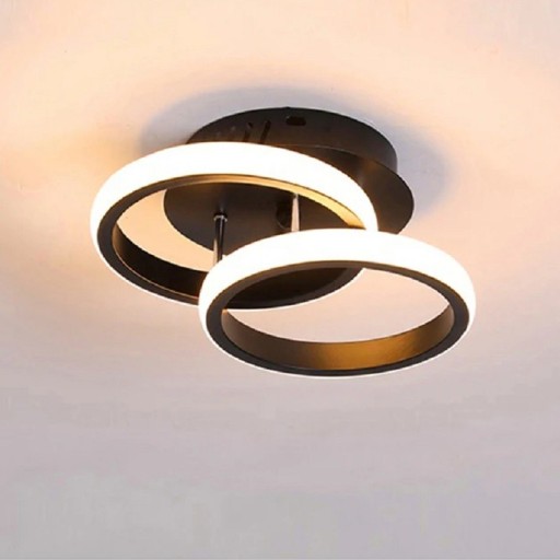 Moderne lysekrone med LED-lys med 3 justerbare farver. Loftlampe formet som to cirkler. Loftbelysning i sort med justerbar farvetemperatur. 24 x 10 cm.