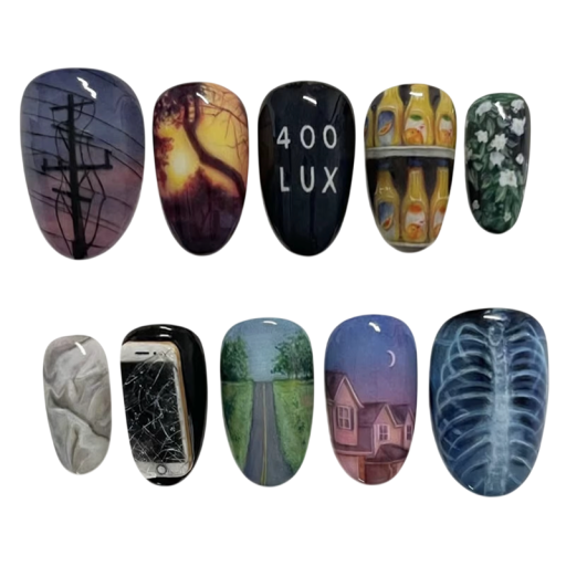 Moderne Nagelstijl Amandelvorm 25,6–18,3 mm 12 maten 24 glanzende kunstnagels Schattige patronen Lijm en polijstband