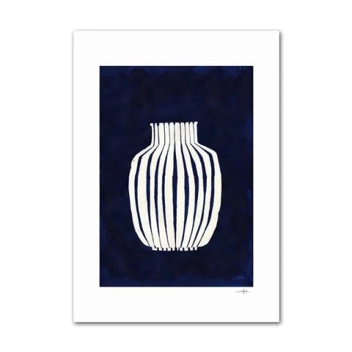 Moderne plakat hvid vase på blåt baggrund 30 × 45 cm tryk på lærred minimalistisk blå hvid motiv dekoration til væggen i interiøret