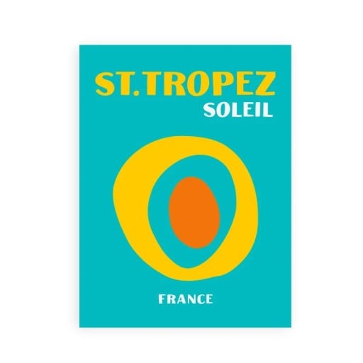 Moderne plakat St. Tropez Frankrig 21 x 30 cm tryk på lærred turkis sommer grafisk motiv farverig dekoration til interiøret uden ramme