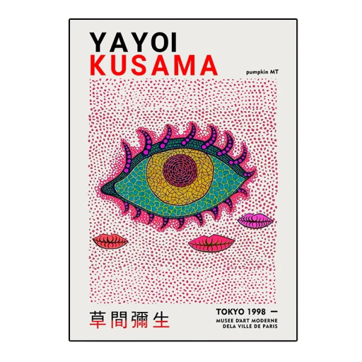 Moderne plakat til væg abstrakt motiv af øje Yayoi Kusama stil 40 × 60 cm tryk på lærred flerfarvet uden ramme dekoration til hjemmet