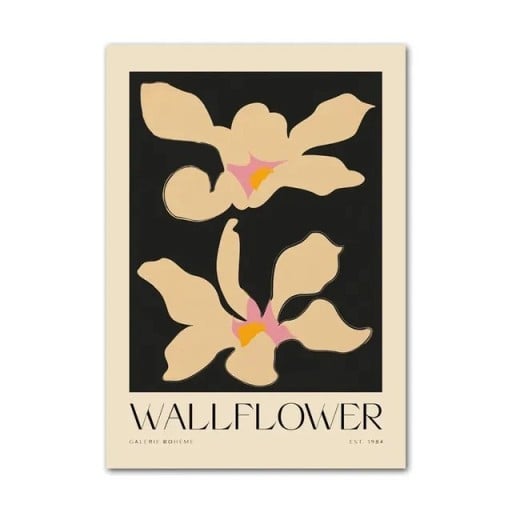 Moderne plakat til væggen med blomster Wallflower med tekst 50 × 70 cm tryk på lærred sort-beige minimalistisk motiv dekoration til indretning uden ramme