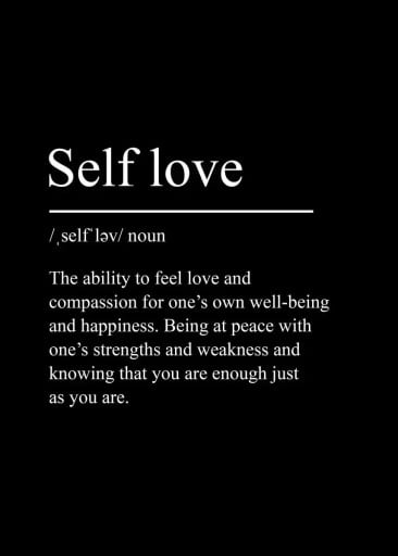 Moderne plakat til væggen Self love med definition 30 x 40 cm tryk på lærred sort-hvid uden ramme dekoration til hjemmet