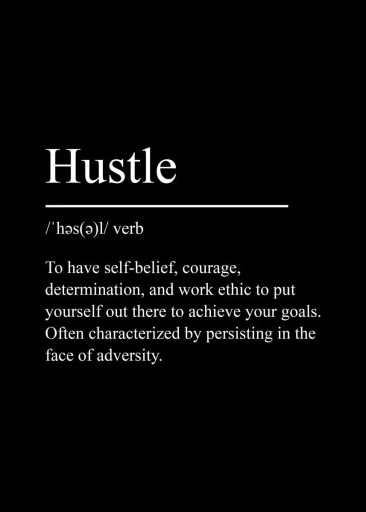 Moderne vægplakat Hustle med definition af motivation 40 x 50 cm tryk på lærred sort-hvid minimalistisk uden ramme dekoration