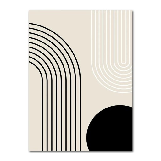 Moderne vægplakat med buede linjer 50 × 70 cm tryk på lærred sort-beige geometrisk dekoration uden ramme til interiøret