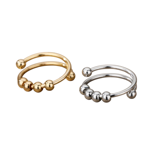 Moderner Damenring Spirale mit Perlen Einstellbare Größe Breite der Spirale 2 mm Edelstahl Antistressring mit beweglichen Perlen