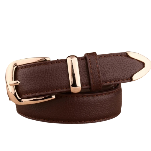 Modischer Damengürtel aus PU-Leder, Breite 2,8 cm. Eleganter Gürtel mit Metallschnalle. Stilvolles Accessoire für Kleider, Hosen und Tuniken. Moderne Damenmode.