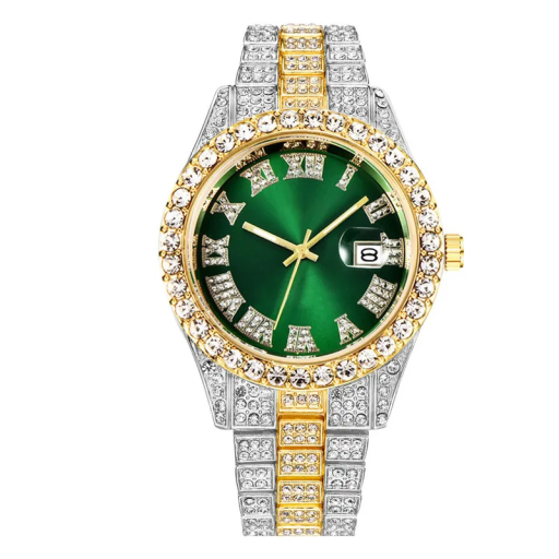 Módne quartzové hodinky s diamantmi 42 mm Nerezový remienok Kalendár Dátum Moderný dizajn Zliatina Odolné náramkové hodinky na každodenné nosenie