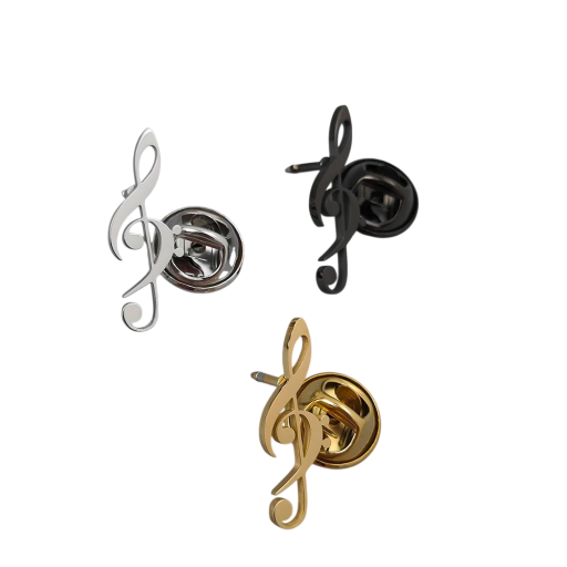 Módni broche nota musical 24 x 9 mm Aço inoxidável Acessório elegante em forma de símbolo melódico para casaco, sobretudo e vestidos