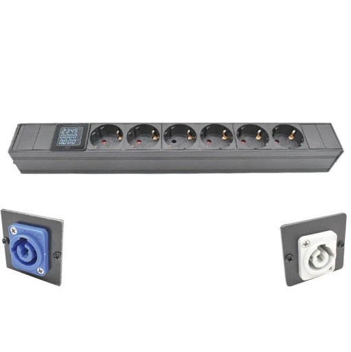 Modul de priză cu display și măsurător de consum 6× EU 39,5 cm metal aliaj de aluminiu PC gri pentru panouri de lucru și instalare
