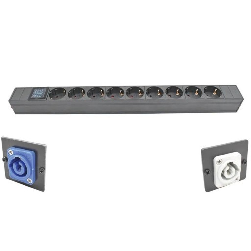 Modul de priză cu măsurător de consum și display 10× EU 56 cm metal aliaj de aluminiu PC gri pentru distribuția energiei electrice