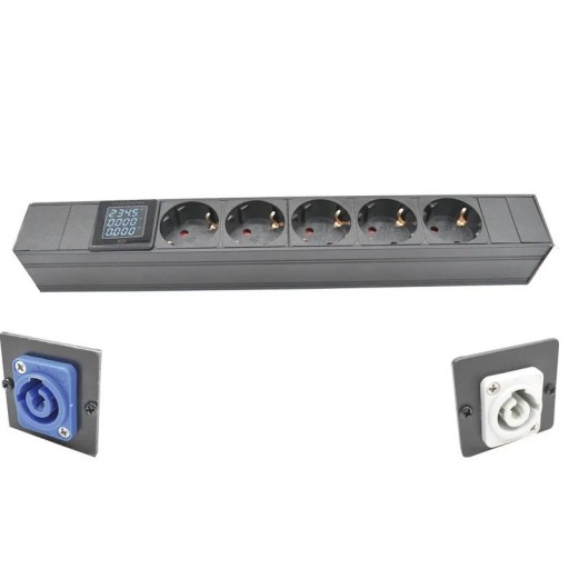 Modul de priză cu măsurător de consum și ecran 5× EU 35 cm metal și aliaj de aluminiu PC pentru panouri de lucru și tehnice