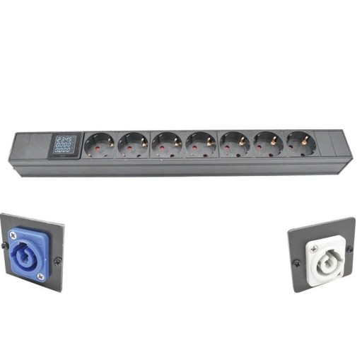 Modul de prize cu display și măsurător de consum 7× EU 43,5 cm metal aliaj de aluminiu PC gri pentru panouri de lucru și instalații