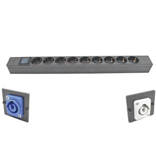 Modul de prize cu măsurător de consum și display 9× EU 52,5 cm metal aliaj de aluminiu PC gri pentru distribuția energiei electrice