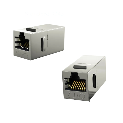 Modulová RJ45 spojka CAT7 stíněná keystone 8P8C 10Gbps kovová stříbrná 180° pro propojení ethernet kabelů PC router