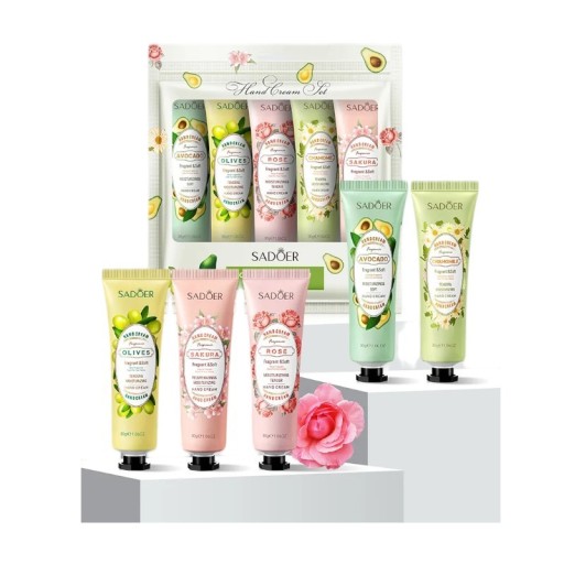 Moisturising Hand Cream 30 g Set of 5 Fragrant Nourishing Cream Against Dryness Avocado Rose Chamomile Sakura Oils