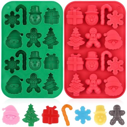 Molde de silicona para chocolate navideño 20,3 × 13 cm 7 formas Molde reutilizable de silicona ecológica para bombones, hielo y horneado
