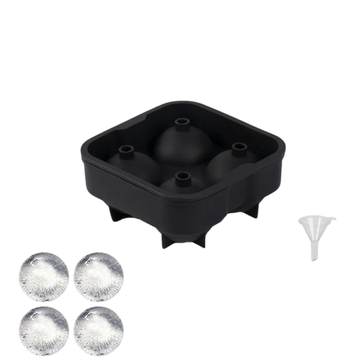 Molde de silicona para hielo de 4 cavidades redondo con tapa y rejilla, 12,5x4,6 cm – Ideal para la producción de cubitos de hielo limpios