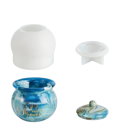Molde de silicona para resina 9 x 7,5 cm Molde para frasco con tapa Recipiente redondo Fabricación manual de decoraciones y joyeros