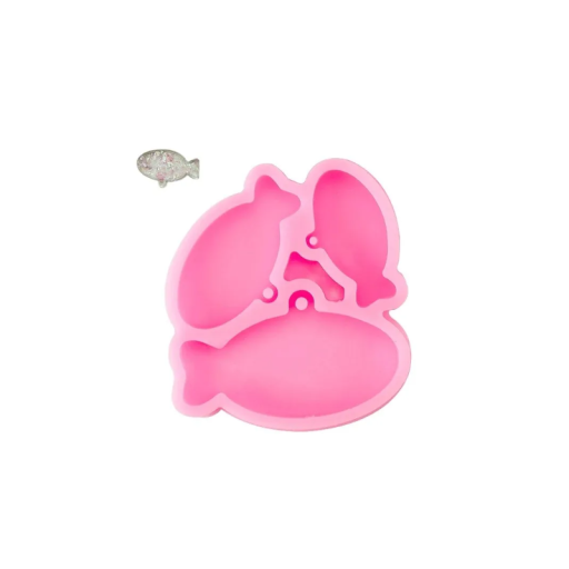 Molde de silicona rosa de pez 5,5 x 4,8 cm 3 formas para fundición de resina fabricación de llaveros decoraciones