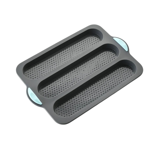 Molde para 3 baguettes con superficie antiadherente 24 × 34,5 cm Bandeja perforada para hornear Color negro