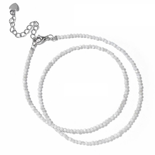 Mondstein Halskette 2 mm Perlen Länge 40 cm verstellbare weiße Kette in Silberfarbe aus Zinklegierung für Frauen und Männer