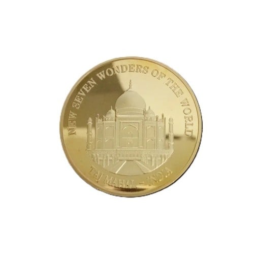 Monedă de colecție 4 cm aurită Șapte minuni ale lumii Taj Mahal India monedă comemorativă decorativă pentru colecționari