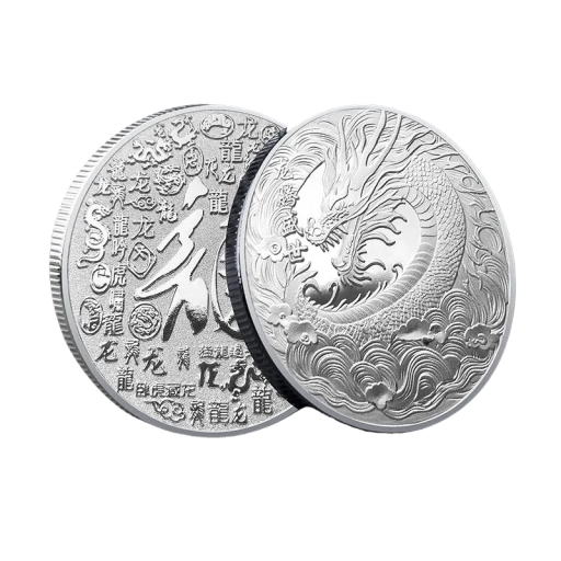 Moneda de metal china con motivo de dragón Moneda de la suerte coleccionable con dragón chino Moneda bañada en oro con dragón mítico y caracteres chinos Moneda bañada en plata en estilo tradicional chino 4 cm