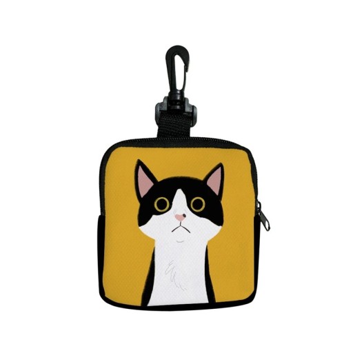 Monedero impermeable de 10 x 10 x 2,5 cm, color amarillo, gran capacidad, estampado de gato, poliéster, ideal como regalo para niños y adultos.
