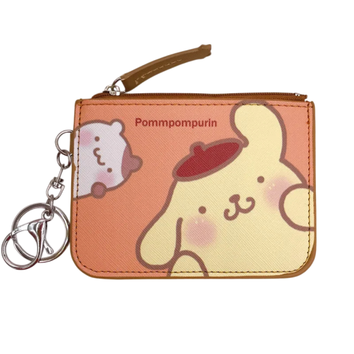 Monedero Pompompurin de piel sintética con cremallera y llavero, bonito monedero y tarjetero infantil estilo anime.